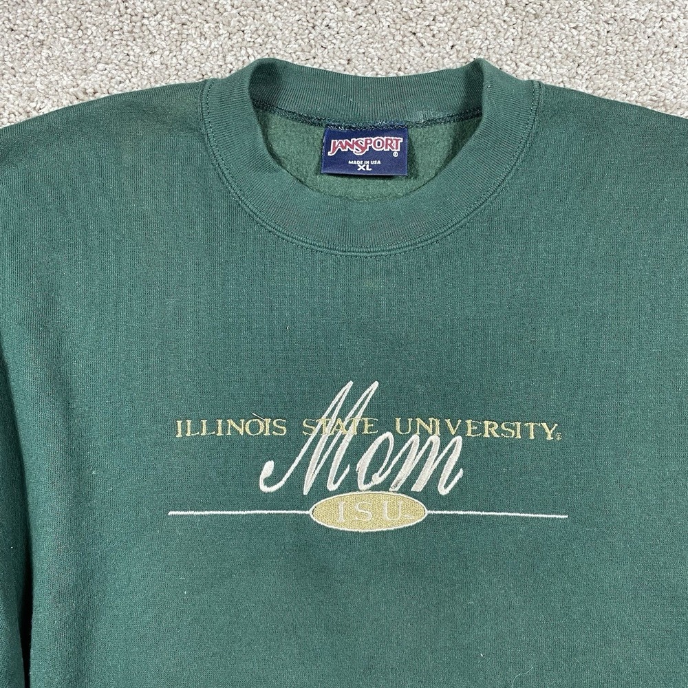 Vintage JanSport Illinois State‎ University Mom Sweatshirt XL Green Made in USA